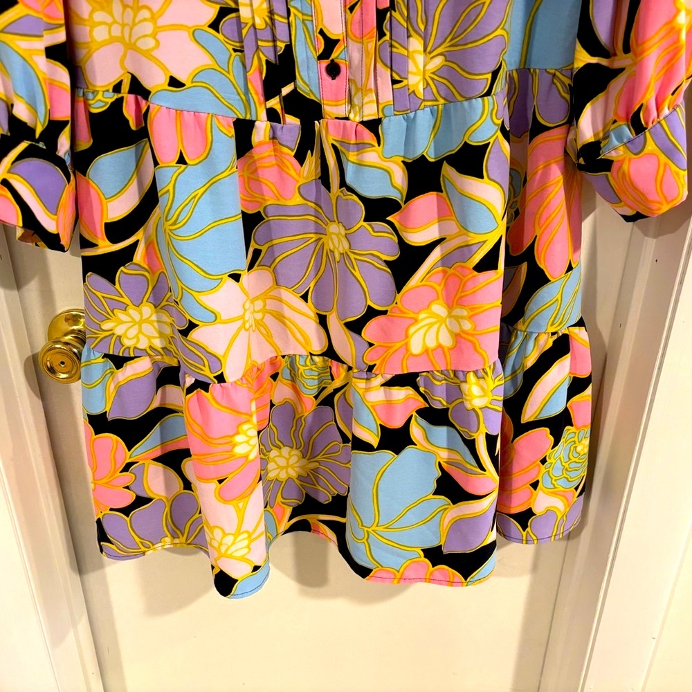 Who What Wear Colorful Floral Three Quarter Sleeve Dress - Picture 6 of 9